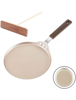 CHEFMADE Crepe Pan with Bamboo Spreader 8-Inch Non-Stick Pancake Pan with Insulating Silicone Handle for Gas Induction Electric Cooker Champagne Gold - BZR7LJL6T