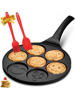 Emoji Smiley Face Pancake Pan Non-stick Pancake Griddle Mini Pancake Maker Flapjack Faces Grill Pan with Silicone spatula & Brush - BGIRJUTN4