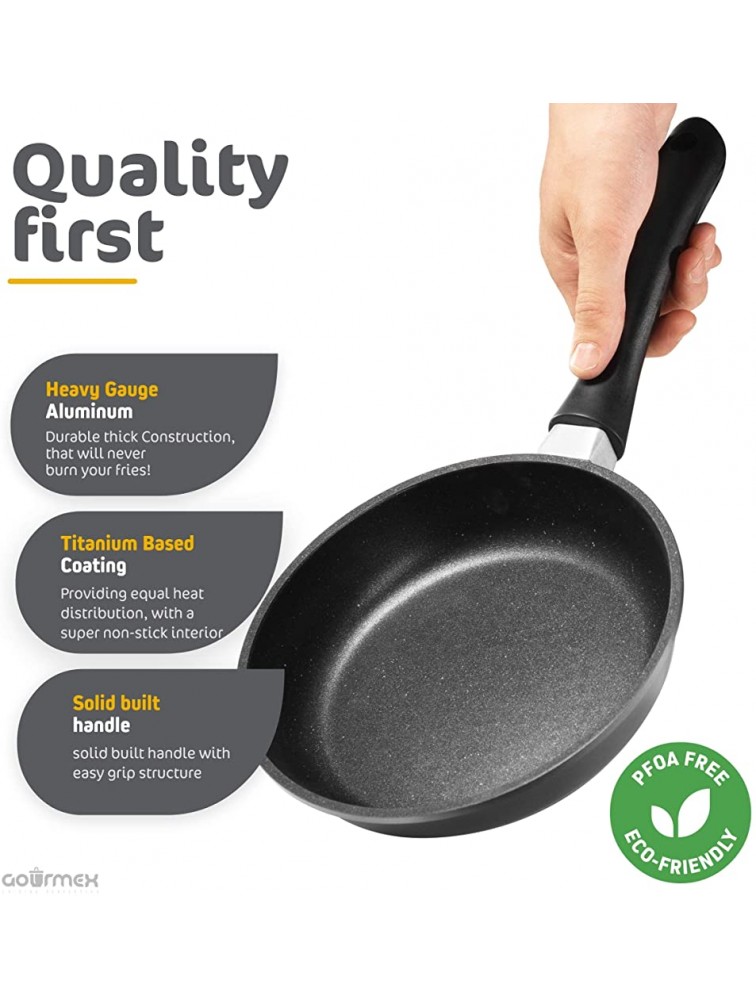 GOURMEX 8 Induction Fry Pan Black | Small Nonstick Skillet for Omelets and Sauteing Vegetables 8 Fry Pan - BNZDZDSSD