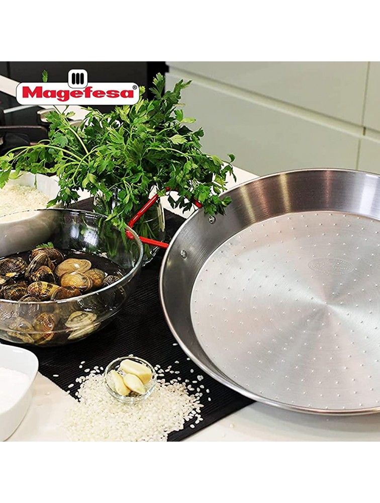 MAGEFESA Carbon paella pan 18 in 46 cm for 12 Servings made in Enameled Steel with dimples for greater resistance and lightness ideal for cooking outdoors cook your own Valencian paella whenever you want easy to clean - B8YR82A4J