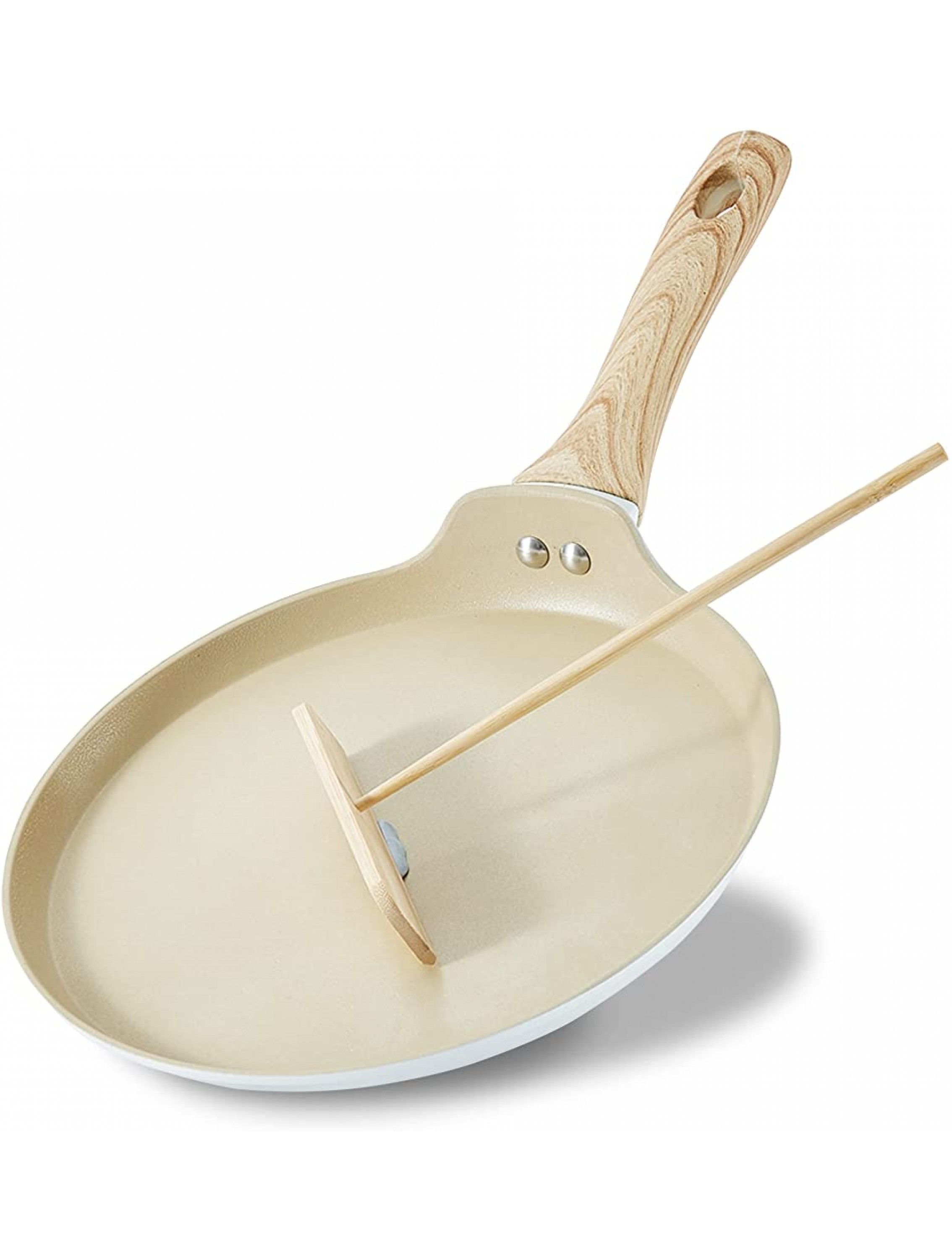 ROCKURWOK Crepe Pan Ceramic Nonstick Pancake Pan with Detachable Solid Wood Handle 11 Frying Skillet Griddle White - B3DFANKL8