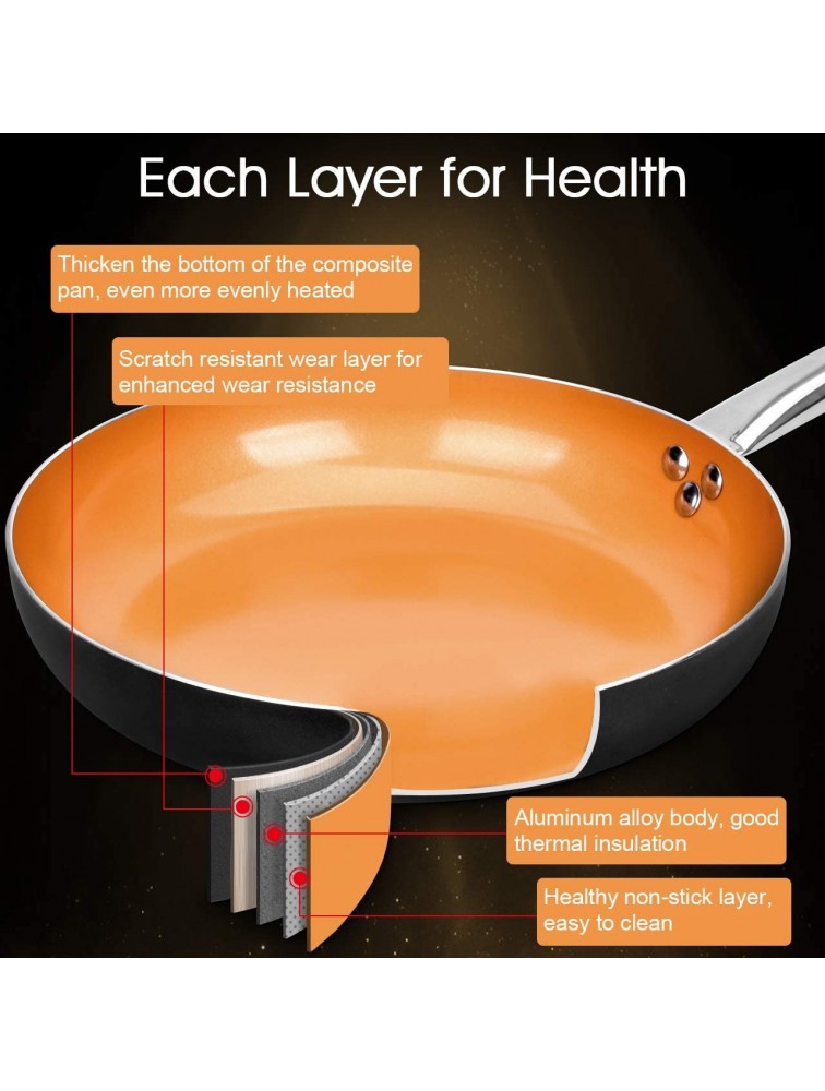 11 Copper Nonstick Frying Pan Skillet for Frying with Lid 100% PFOA-Free All Stove Tops Available Ceramic Nonstick Coating Stainless Steel Handle Cooking Skillet with Lid. Pan for Oven & Stove - BJ78SSJXK