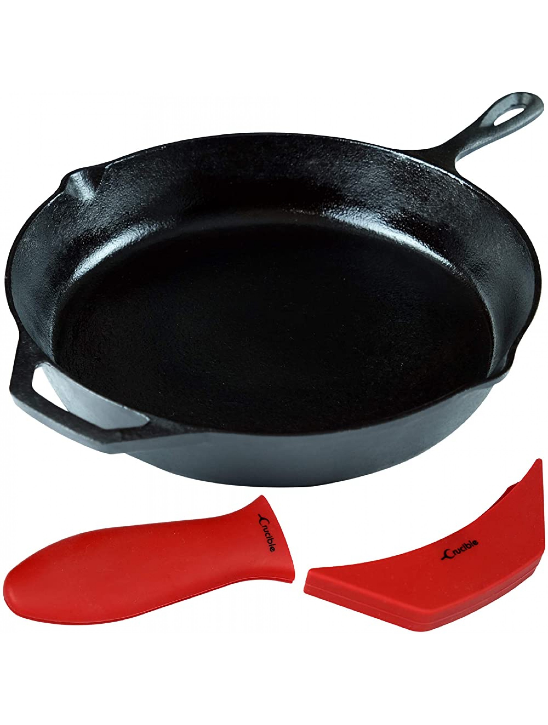 12-Inch Cast Iron Skillet Set Pre-Seasoned Including Large & Assist Silicone Hot Handle Holders | Indoor & Outdoor Use - BWSWEMKNI