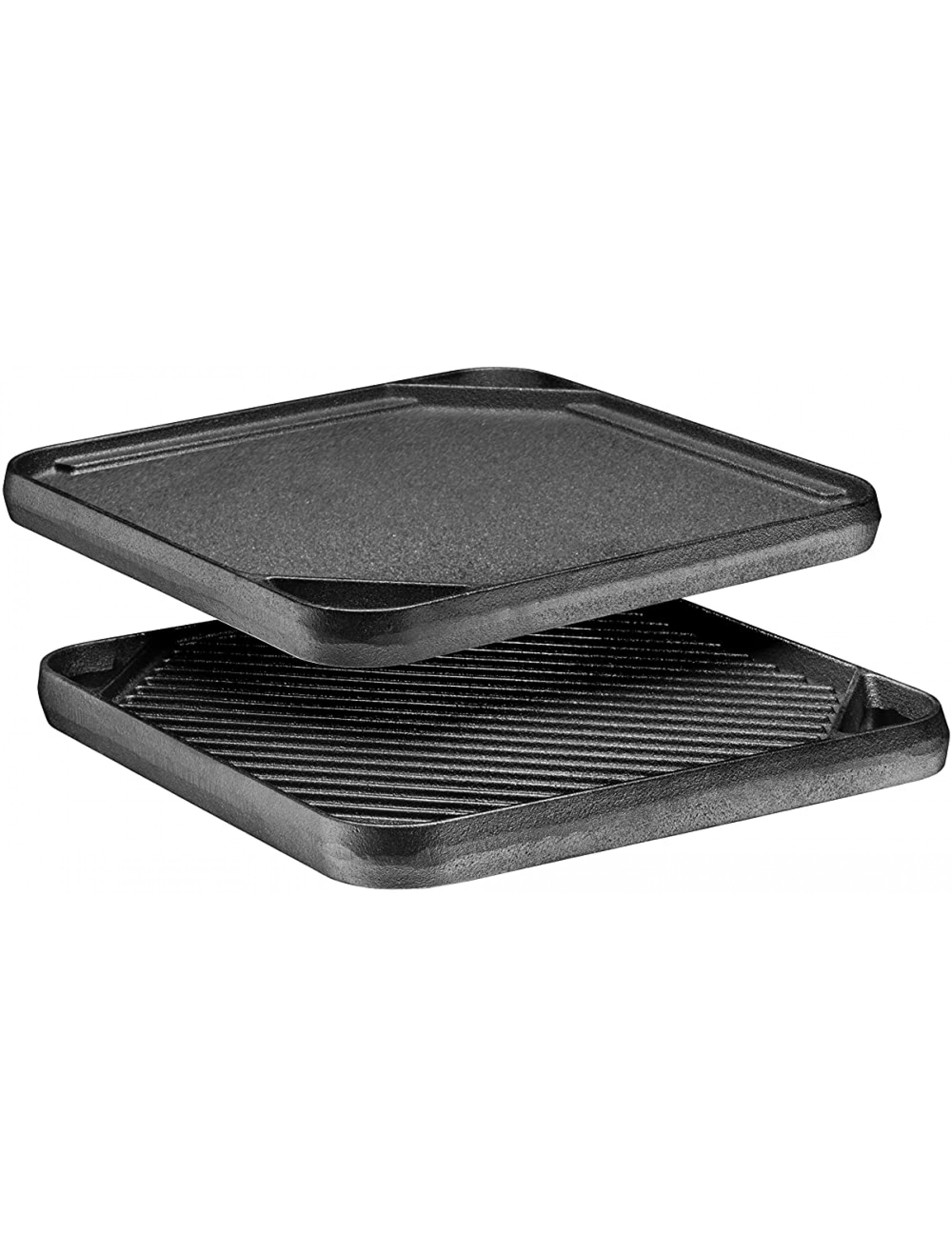 Bruntmor Gas Stovetop Pre-Seasoned Square Cast Iron Reversible Grill Griddle Pan 10 x 10 Skillet with Dual Handles Durable Frying Pan Camping Skillet Oven and Grill safe w Grill & Smooth Side. - BTJXNAGU3