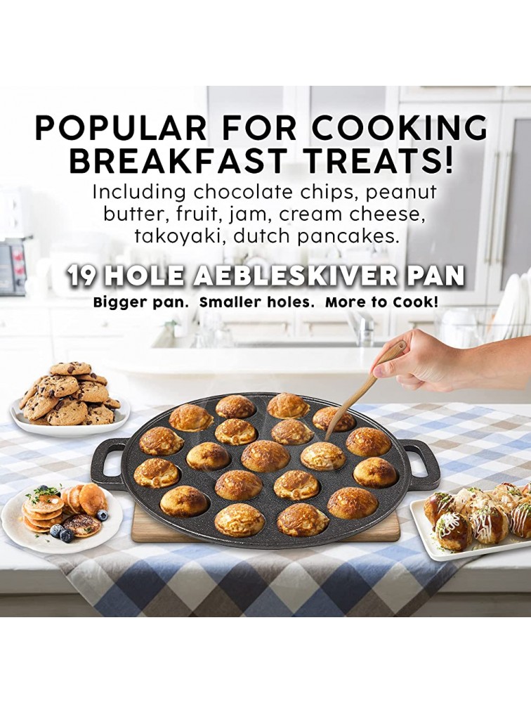 Cast Iron Aebleskiver Pan Ebelskiver Pan Ideal for Mini Pancake Mold Cake Pop Pan and Takoyaki Maker for Danish Stuffed by Upstreet 19 Hole - B79BV1J6L