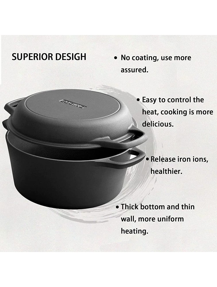 Cast Iron Pot With Lid Pre Seasoned 2-In-1 Cast Iron Dutch Oven With Lid，Black Cast Iron Pan,Deep Frying Pan for Kitchen Indoor Outdoor Camping - BXQ4FKJDR