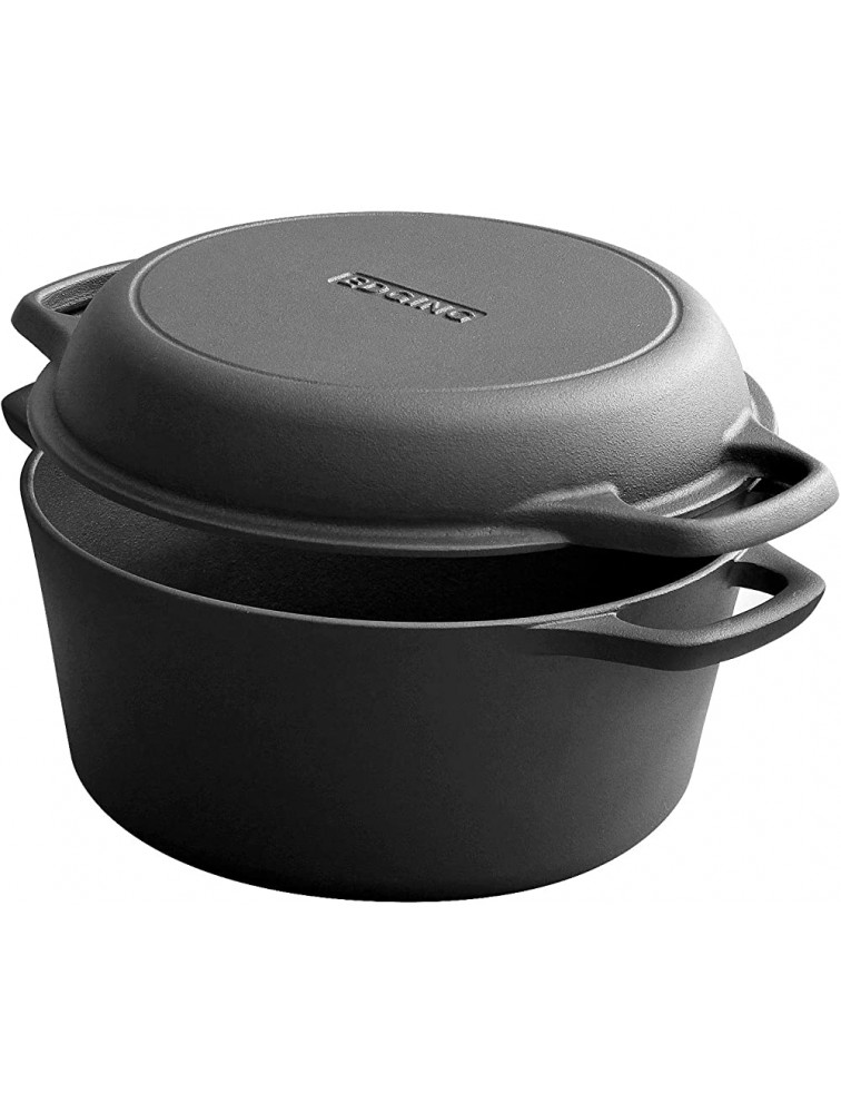 Cast Iron Pot With Lid Pre Seasoned 2-In-1 Cast Iron Dutch Oven With Lid，Black Cast Iron Pan,Deep Frying Pan for Kitchen  Indoor Outdoor Camping - BXQ4FKJDR