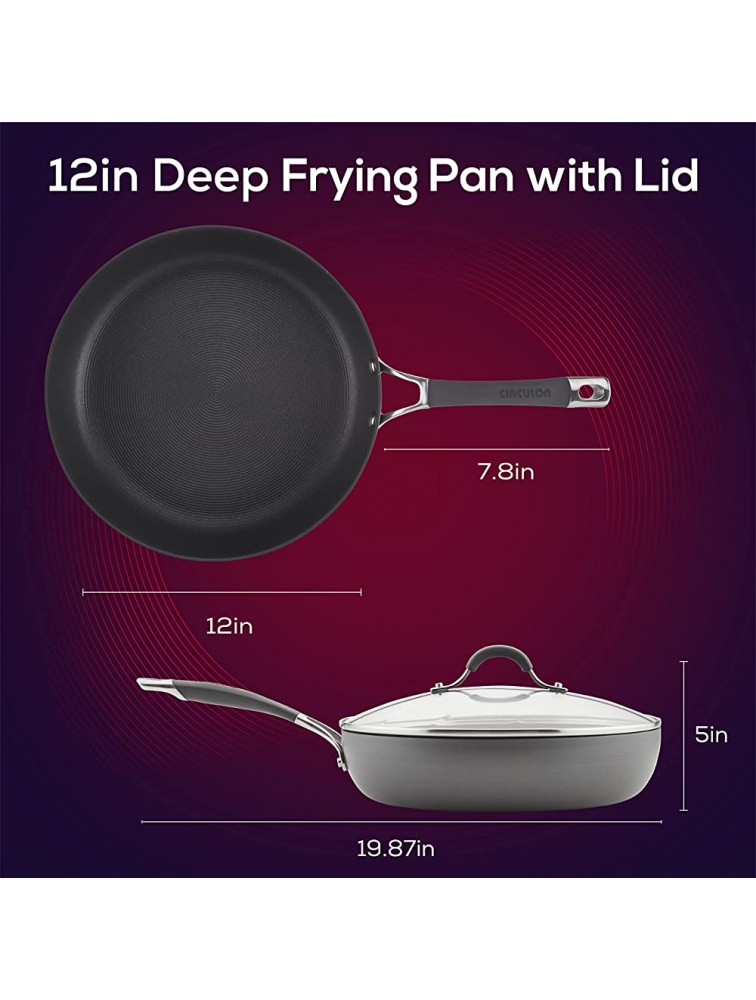 Circulon Radiance Deep Hard Anodized Nonstick Frying Pan Fry Pan Hard Anodized Skillet with Lid 12 Inch Gray - BO5OZ14ID