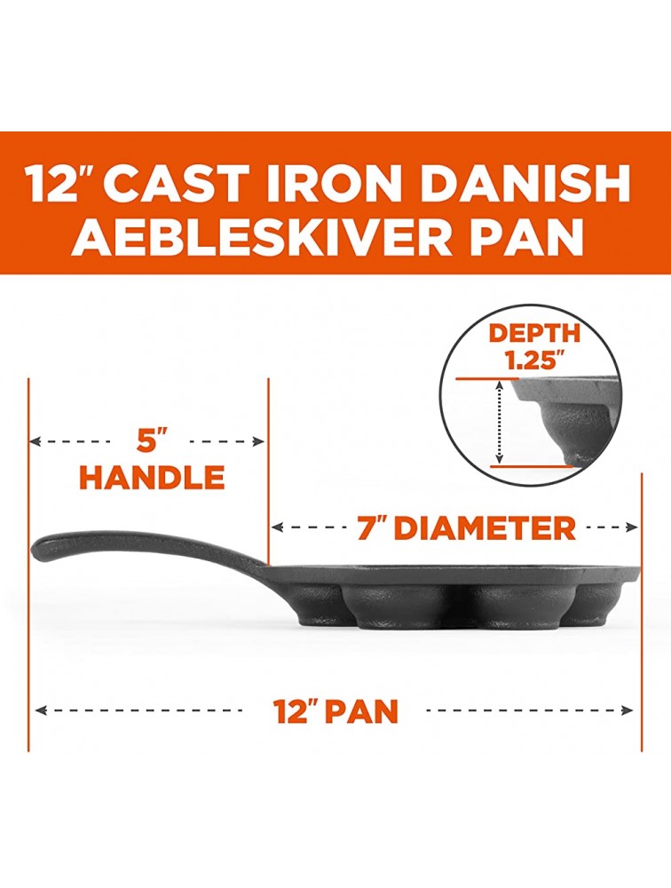 Commercial Chef Cast Iron Danish Aebleskiver Pan Preseasoned Cast Iron Cookware for Pancake Puffs Makes 7 Pancake Balls - BJVITPHE9