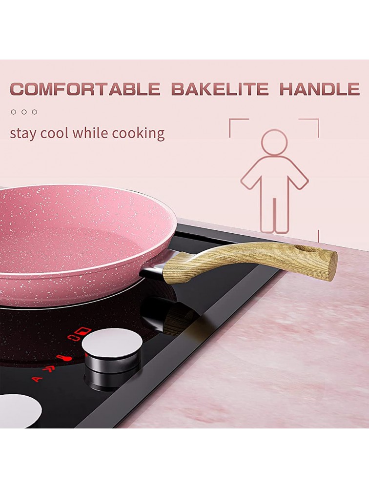 Frying Pan Nonstick 11 Inch Pink Egg Pan Non Stick Fry Pan 100% PTFE PFOA-Free Omelet Pan Toxin-Free Skillets Stone Cookware Anti-Warp Base with All Stove Tops Available Induction Compatible - BSR9E763D