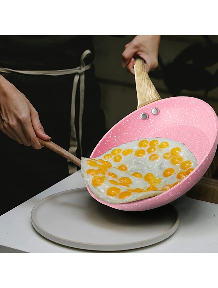 Frying Pan Nonstick 11 Inch Pink Egg Pan Non Stick Fry Pan 100% PTFE PFOA-Free Omelet Pan Toxin-Free Skillets Stone Cookware Anti-Warp Base with All Stove Tops Available Induction Compatible - BSR9E763D