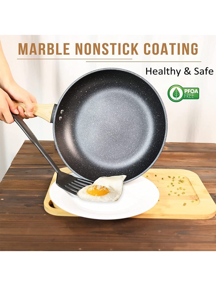 Frying Pan Skillets Pan Black 11 inch Aluminum Body Non-Stick Marble Coating Chef's Pans with Cover Ergonomic Bakelite Cool Touch Handle All Stoves Compatible - BX102UFBT