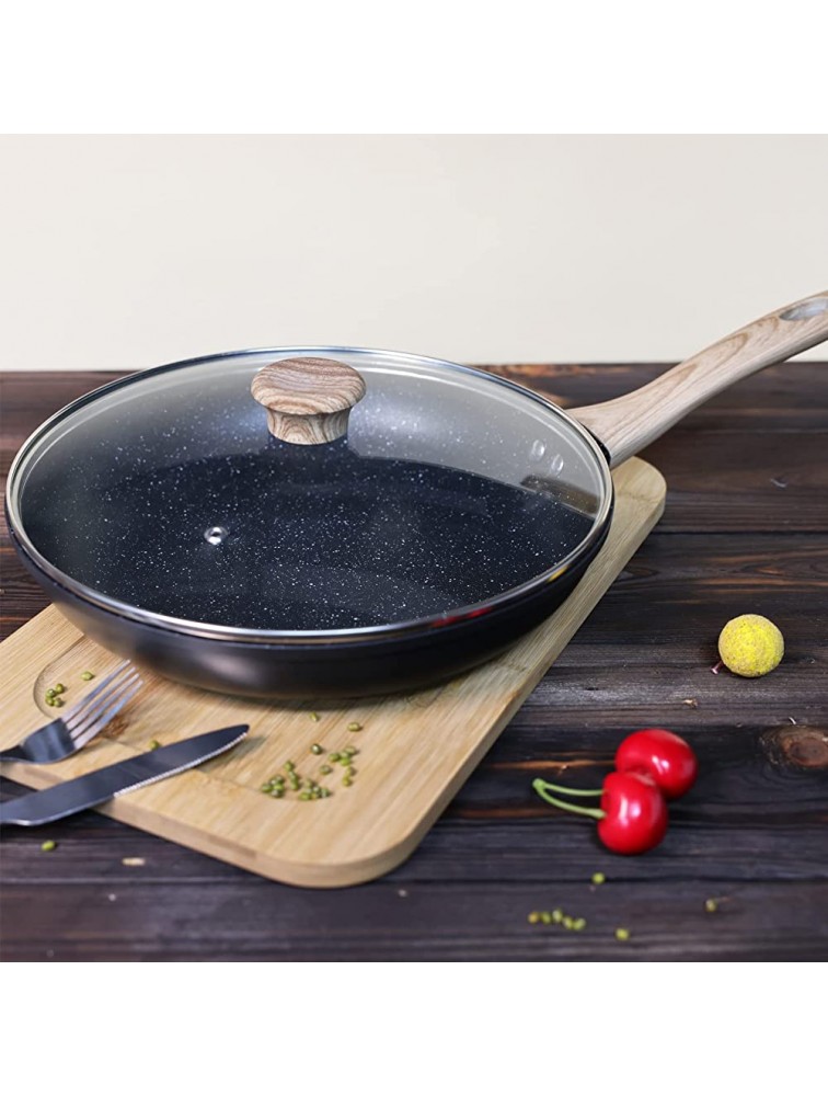 Frying Pan Skillets Pan Black 11 inch Aluminum Body Non-Stick Marble Coating Chef's Pans with Cover Ergonomic Bakelite Cool Touch Handle All Stoves Compatible - BX102UFBT