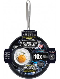 Granitestone 12" Nonstick Frying Pan Cookware No-warp Dishwasher-safe Oven-safe Skillet Mineral-enforced Fry Pans 100% PFOA-Free with Stay Cool Handle As Seen On TV Black - B650E0K2V
