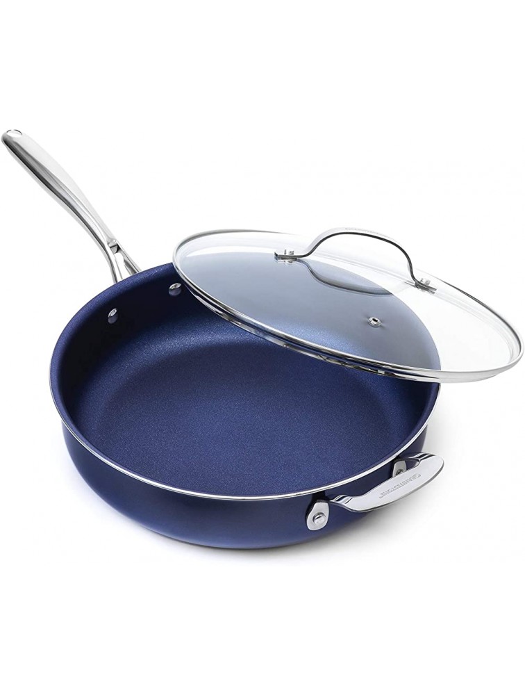 Granitestone Blue Nonstick 14” Frying Pan with Lid with Ultra Durable Mineral and Diamond Triple Coated Surface Family Sized Open Skillet Oven and Dishwasher Safe 100% PFOA Free - BGU1PXDQP