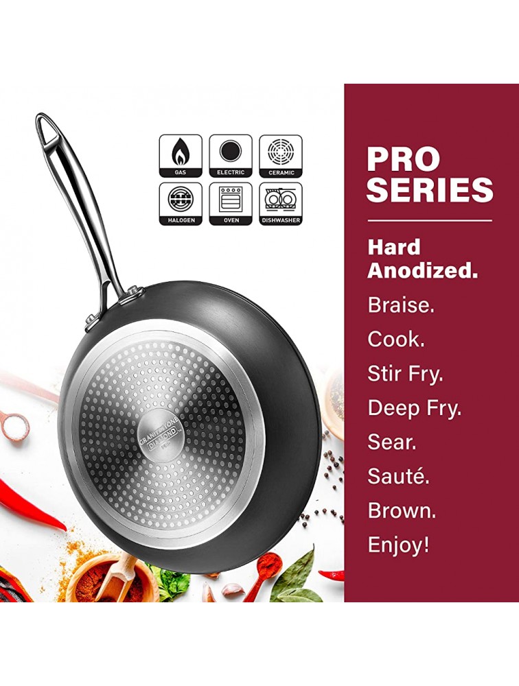 Granitestone Pro Hard Anodized Set | Skillet 8” 10” & 12” Cookware 100% PFOA Free Oven Dishwasher & Metal Utensil Safe Ultra Nonstick Frying Pans 3 Piece Black - BQQSF1MFA