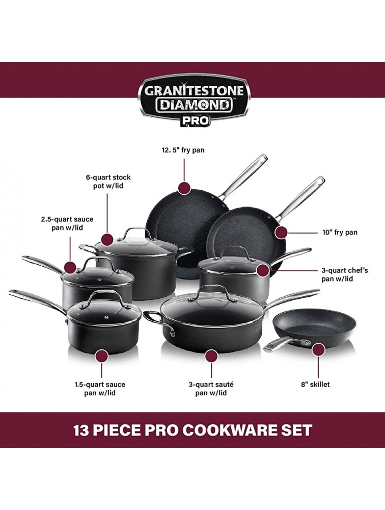 Granitestone Pro Pots and Pans Set 13 Piece Hard Anodized Premium Chef’s Cookware with Ultra Nonstick Diamond & Mineral Coating Stainless Steel Stay Cool Handles Oven Dishwasher & Metal Utensil Safe - BXVGCJQ8Q