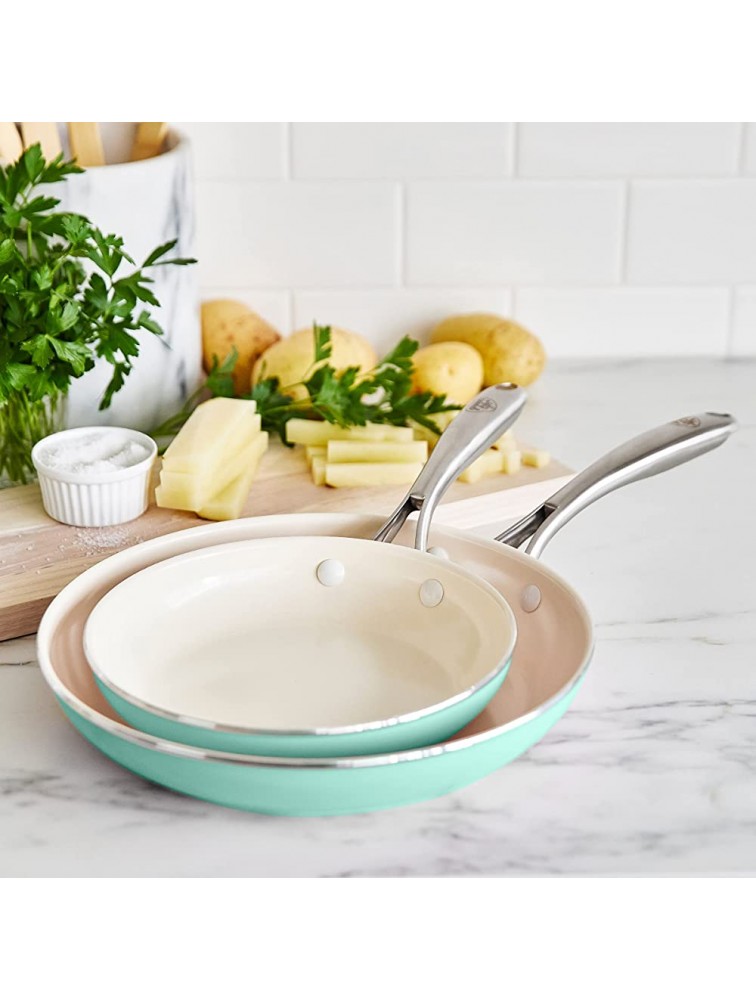GreenLife Artisan Healthy Ceramic Nonstick 8 and 10 Frying Pan Skillet Set Stainless Steel Handle PFAS-Free Dishwasher Safe Oven Safe Turquoise - B214UY2AE