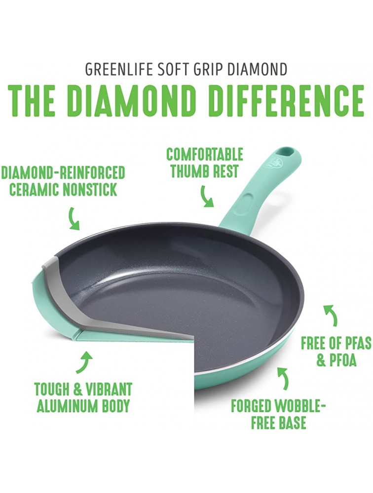 GreenLife Soft Grip Diamond Healthy Ceramic Nonstick 8 Frying Pan Skillet PFAS-Free Dishwasher Safe Turquoise - B0MIXZF6E
