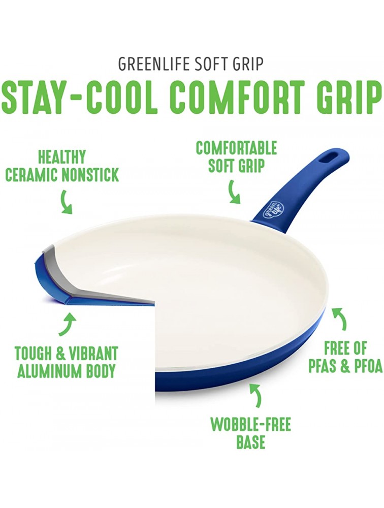 GreenLife Soft Grip Healthy Ceramic Nonstick 8 10 and 12 Frying Pan Skillet Set PFAS-Free Dishwasher Safe Blue - B0DU5B6B8