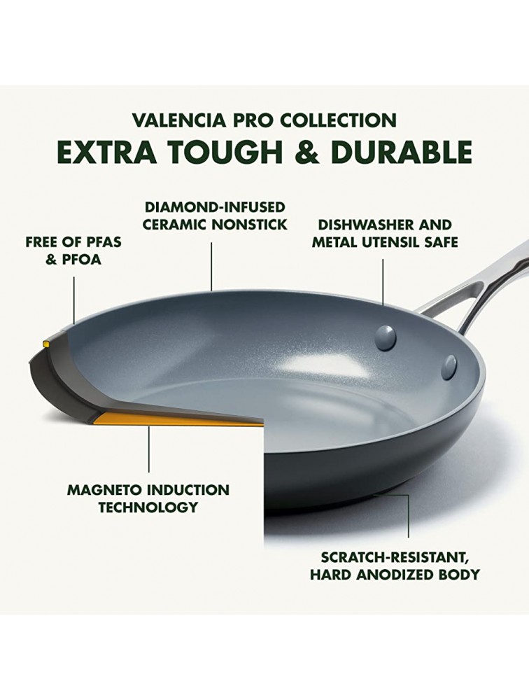 GreenPan Valencia Pro Hard Anodized Healthy Ceramic Nonstick 8 9.5 and 11 Frying Pan Skillet Set PFAS-Free Induction Dishwasher Safe Ovens Safe Gray - BQAORP3TV