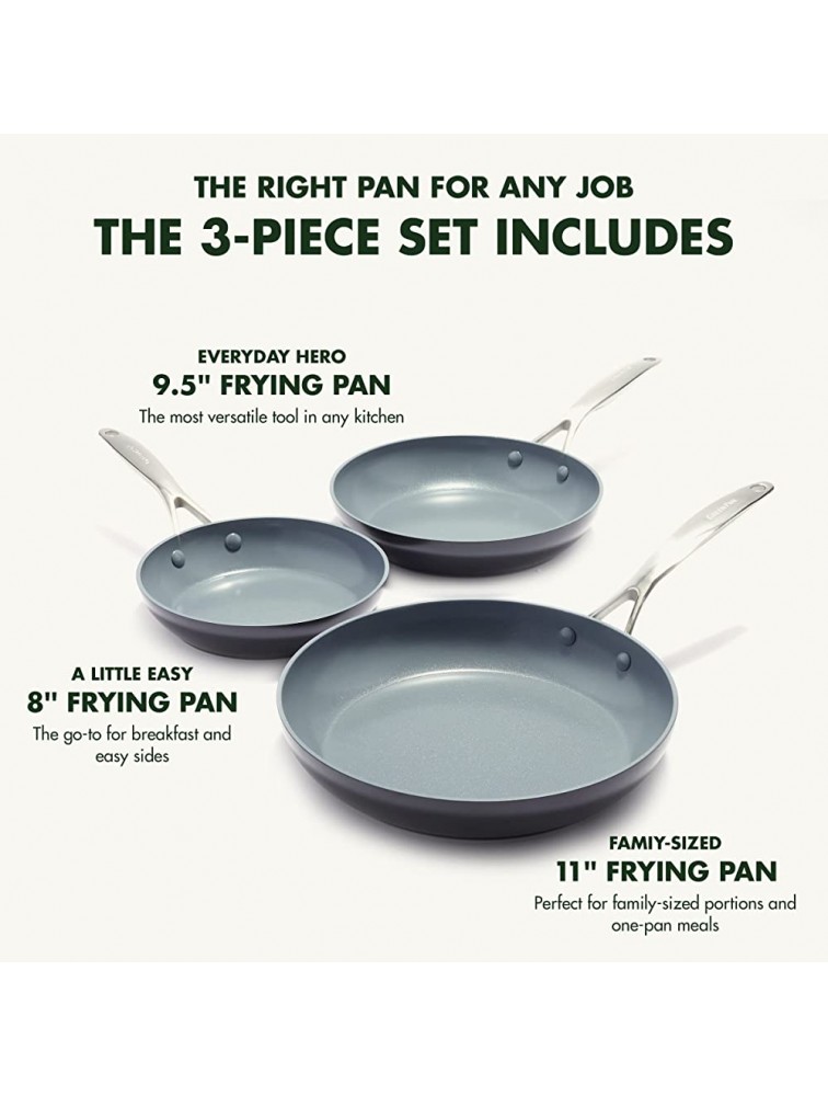 GreenPan Valencia Pro Hard Anodized Healthy Ceramic Nonstick 8 9.5 and 11 Frying Pan Skillet Set PFAS-Free Induction Dishwasher Safe Ovens Safe Gray - BQAORP3TV