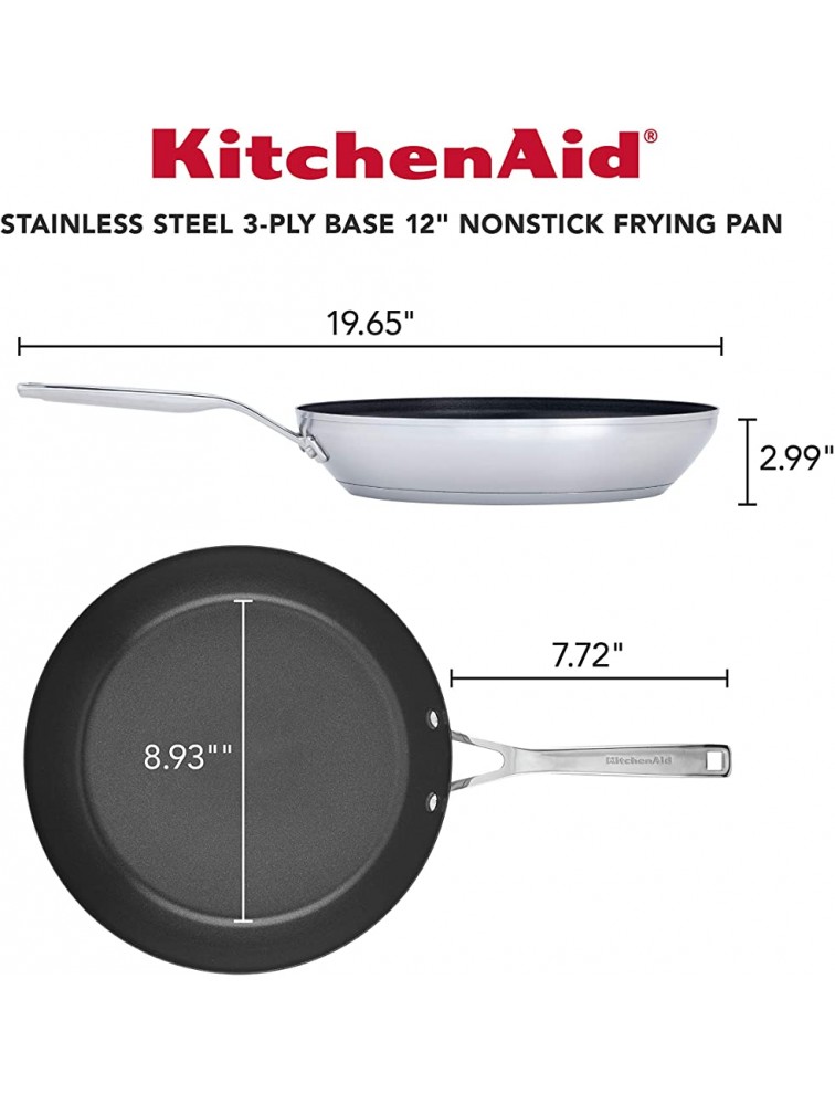 KitchenAid 3-Ply Base Brushed Stainless Steel Nonstick Fry Pan Skillet 12 Inch - B8A256568