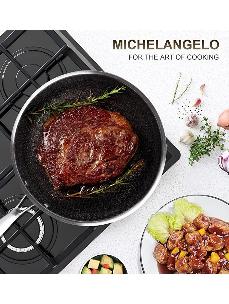 MICHELANGELO 12 Inch Frying Pan with Lid Stainless Steel Frying Pan Nonstick with Honeycomb Coating Nonstick Fry Pan with Lid Large Frying Pan Triply Skillet Induction Compatible - BA7DIDYHH