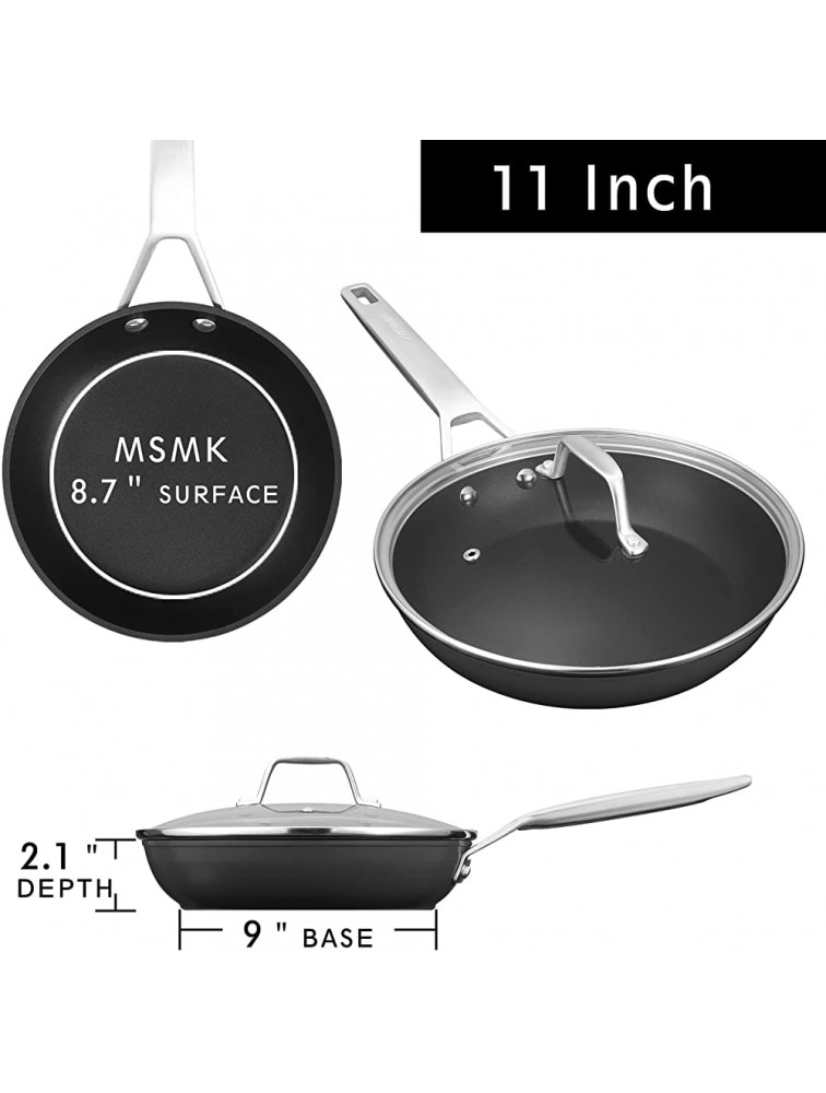 MSMK Nonstick Frying Pan with lid 11 Inch large Egg Omelette Burnt also Non stick Scratch-resistant Peeling-resistant Induction Skillet Dishwasher & Oven-Safe to 700°F - BITBGCR3N