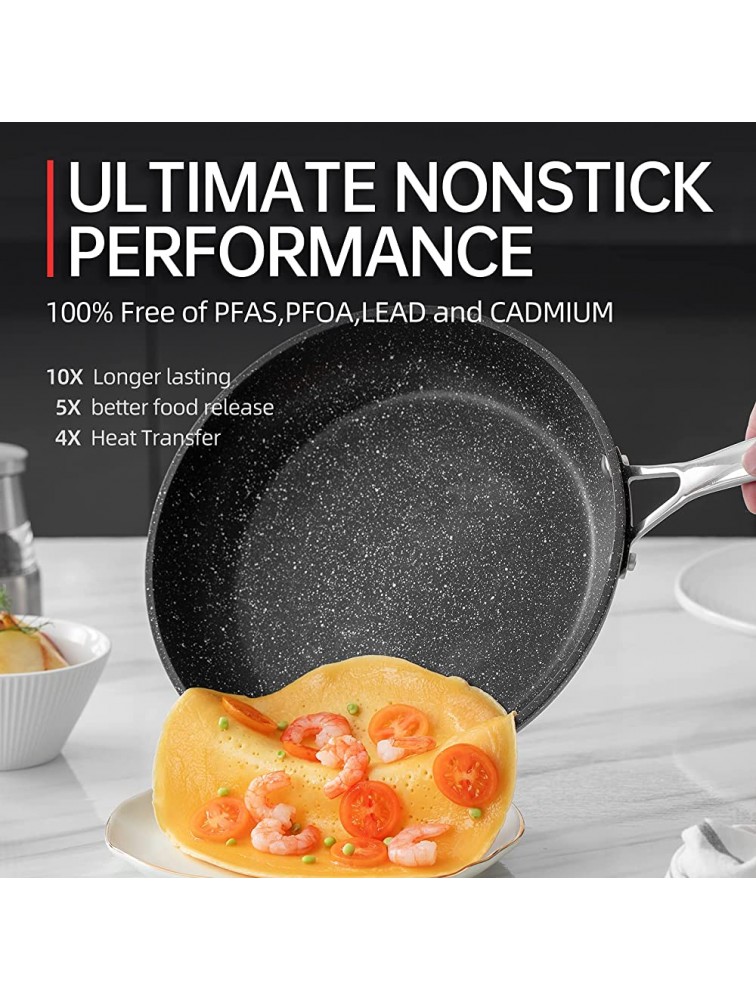 Nonstick Frying Pan Granite Coating Skillet with Anti-Warp Base Stainless Steel Handle Nonstick Fry Skillet for Gas Electric Induction Cooktops Dishwasher & Oven-Safe （10 IN Black - B8YS7ONUG
