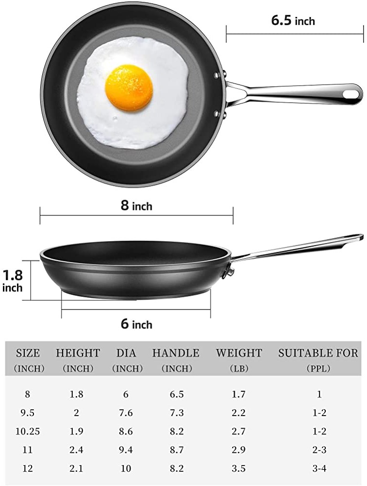 Nonstick Frying Pan Nonstick Skillet Hard Anodized Aluminum with Anti Warp Base Stainless Steel Handle Nonstick Fry Pan for Gas Electric Induction Cooktop Dishwasher Oven Safe-Black 8IN - BBKPG0GIV