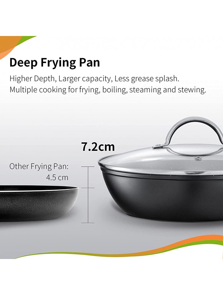 Nonstick Frying Pan with Lid Saute Pans Deep Fry Skillet for All Stoves including Induction Oven & Dishwasher Safe Black - BWYWG2ZCW