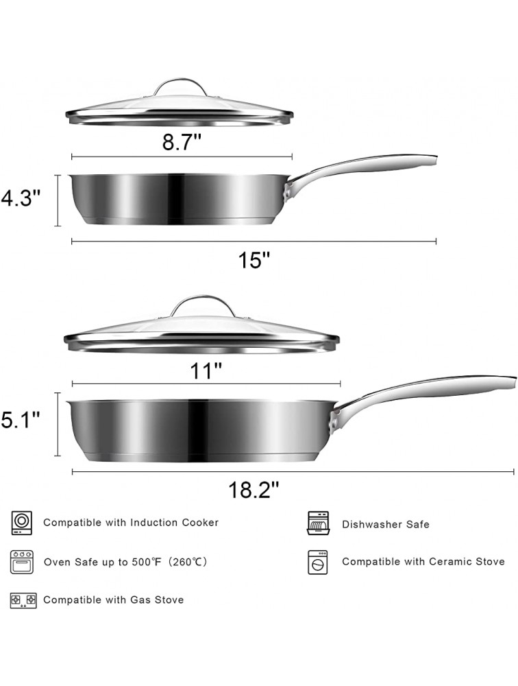 Nonstick Frying Pans with Lids REDMOND Stainless Steel Skillets 8 inch & 10 inch 4-Piece Cookware Set Gas and Induction Compatible Dishwasher & Oven Safe Healthy PFOA PFOS PTFE Free - BTR54316U