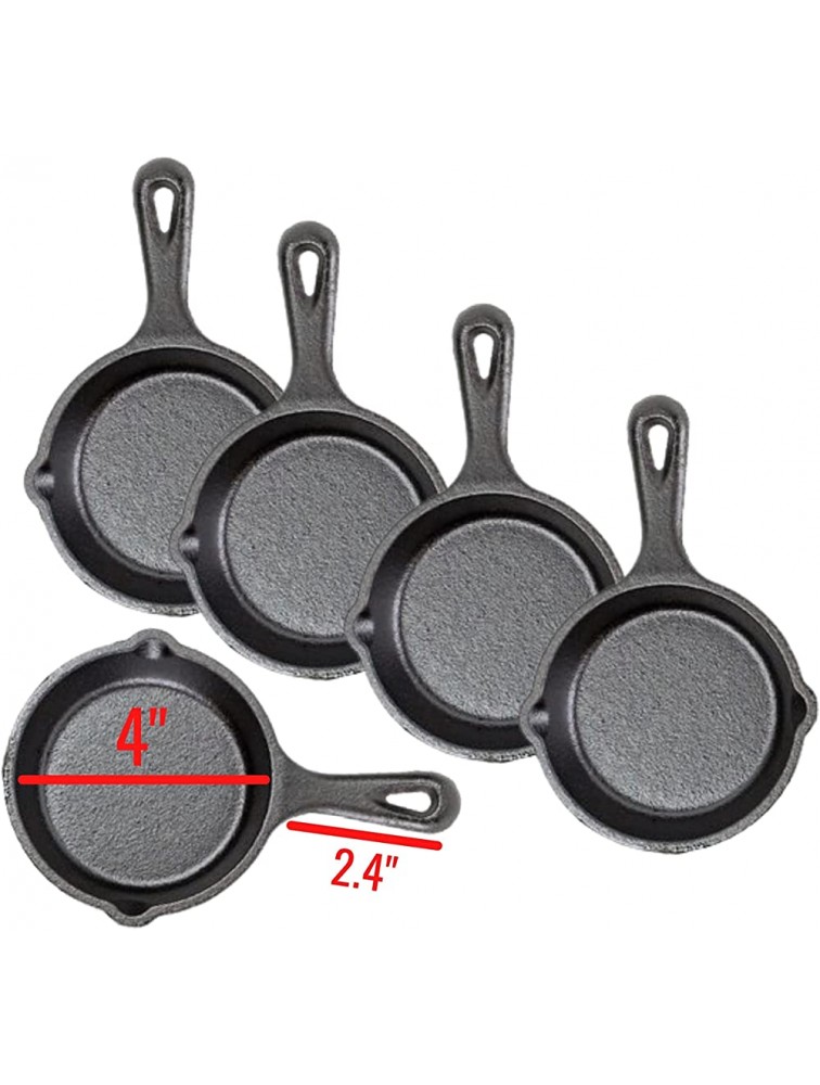 Pre-Seasoned Cast Iron 4 Piece 3.5 Inch Mini Skillet Bundle Cast Iron Frying Pans Heavy Duty Chef Quality Pan Cookware Set For Indoor & Outdoor Use Grill Stovetop Oven Safe 3.5 Set Of 4 - BM85GBHWY
