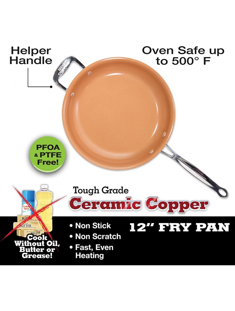 Red Copper 12 inch Pan by BulbHead Ceramic Copper Infused Non-Stick Fry Pan Skillet Scratch Resistant Without PFOA and PTFE Heat Resistant From Stove To Oven Up To 500 Degrees - BRQXED14M