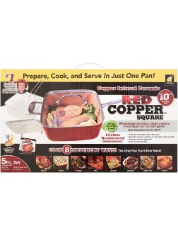 Red Copper 6473383 10 in. 4.5 qt. As Seen On TV Ceramic Copper Square Deep Dish Pan Red - BHQHURRAZ