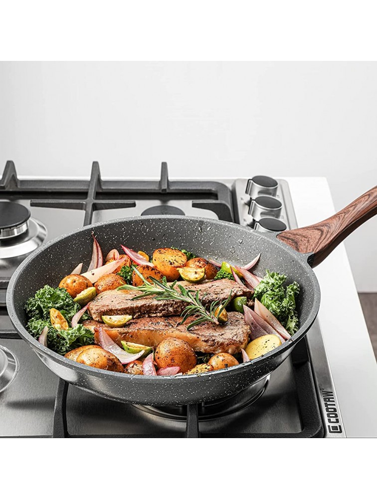 Sensarte Nonstick Frying Pan Skillet with Lid Swiss Granite Coating Omelette Pan with Cover Healthy Cookware Chef's Pan with Top PFOA Free 8 + Glass Lid - BLHSFK8TL