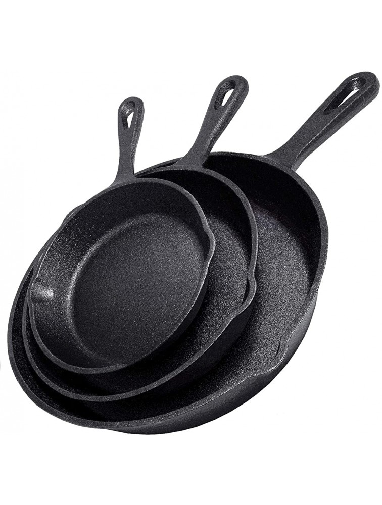Simple Chef Cast Iron Skillet 3-Piece Set Best Heavy-Duty Professional Restaurant Chef Quality Pre-Seasoned Pan Cookware Set 10" 8" 6" Pans Great For Frying Saute Cooking Pizza & More,Black - BSGAD795N