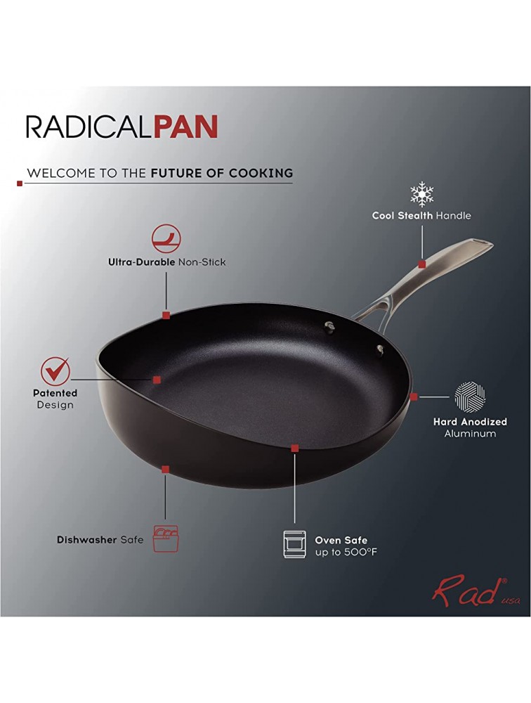 The Radical Pan Nonstick Pan - Induction Stove & Oven Safe Frying Pan Hard Anodized Aluminum & Stainless Steel Handle Best Non Stick Frypan Saucepan Skillet & Crepe Pans with Spurtle Set 12 Inch - BXH3AETYG