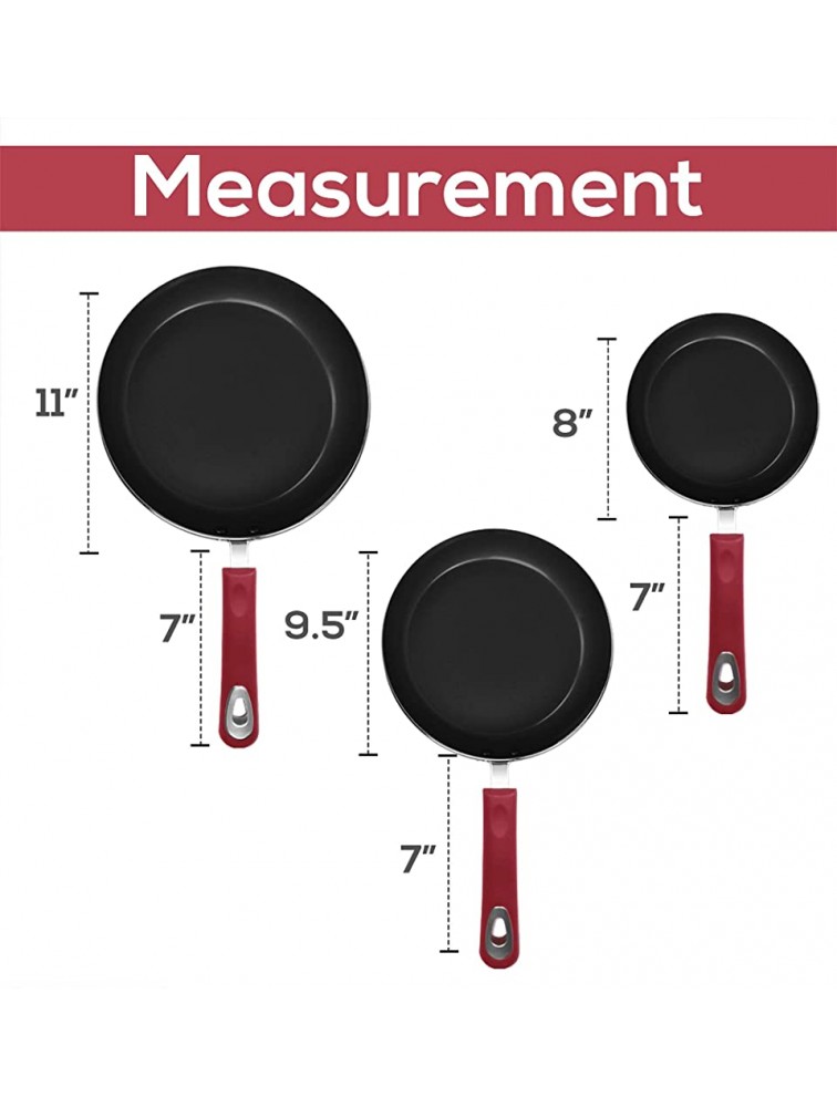 Utopia Kitchen Nonstick Frying Pan Set 3 Piece Induction Bottom 8 Inches 9.5 Inches and 11 Inches Red-Black - BXH8MYCT4