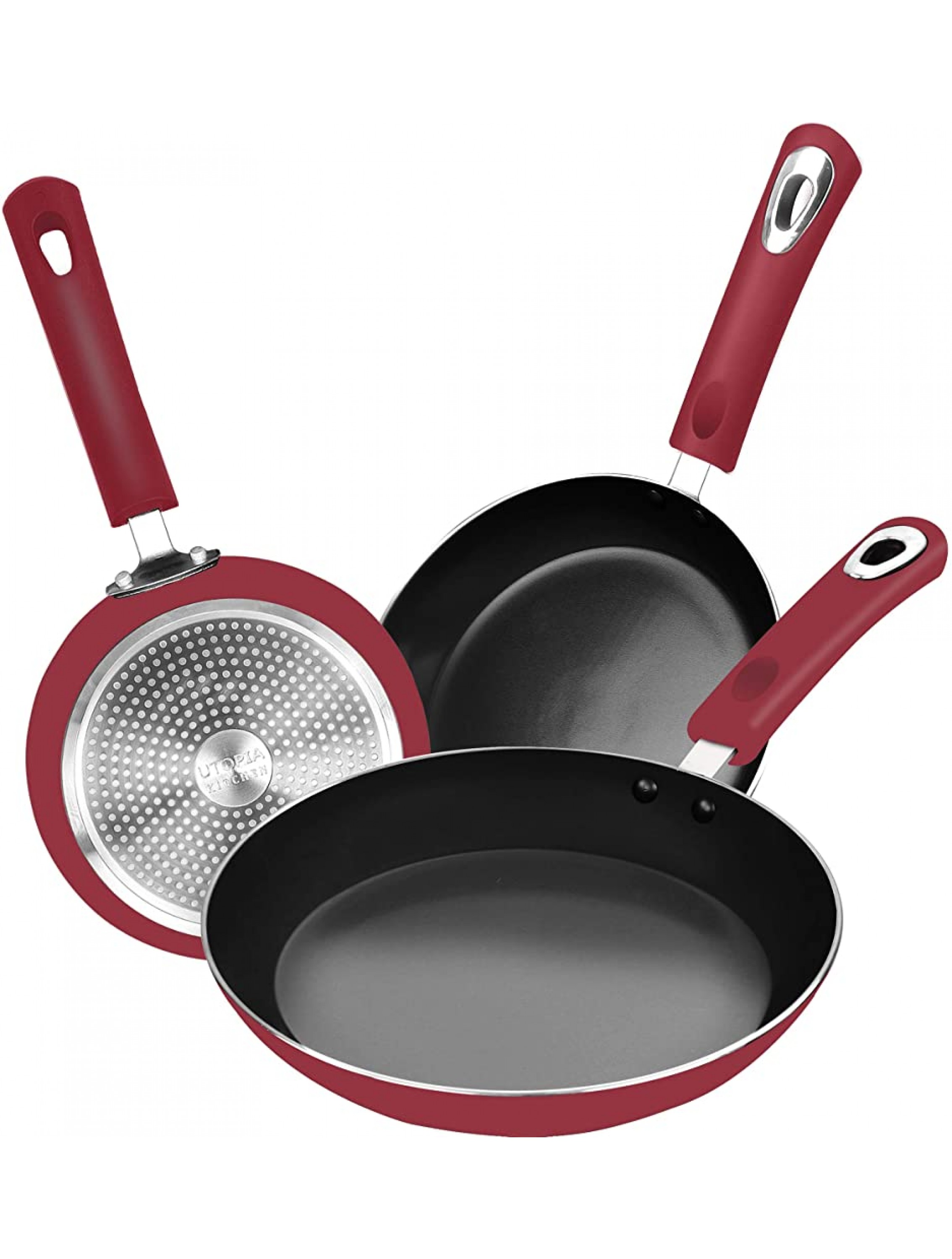 Utopia Kitchen Nonstick Frying Pan Set 3 Piece Induction Bottom 8 Inches 9.5 Inches and 11 Inches Red-Black - BXH8MYCT4