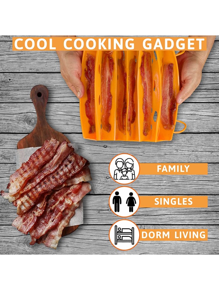 Bad Boy Bacon Maker Bacon Cooker For Microwave Oven Food-Grade Silicone Microwave Cookware Breakfast Maker Makes 6 Slices of Healthy Crispy Bacon in the Oven Cool Kitchen Gadgets Dishwasher Safe - BMOJMP6CR