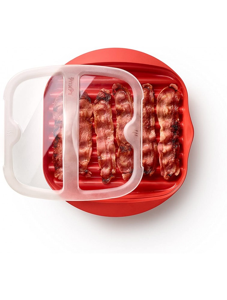 Lekue Microwave Bacon Maker Cooker with Lid 11.02 L x 9.8 W x 2.3 H Red - BAKJQ0DYR