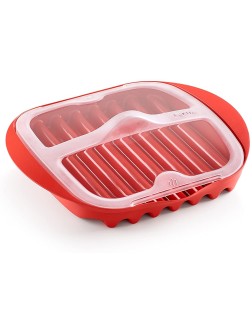 Lekue Microwave Bacon Maker Cooker with Lid 11.02" L x 9.8" W x 2.3" H Red - BAKJQ0DYR