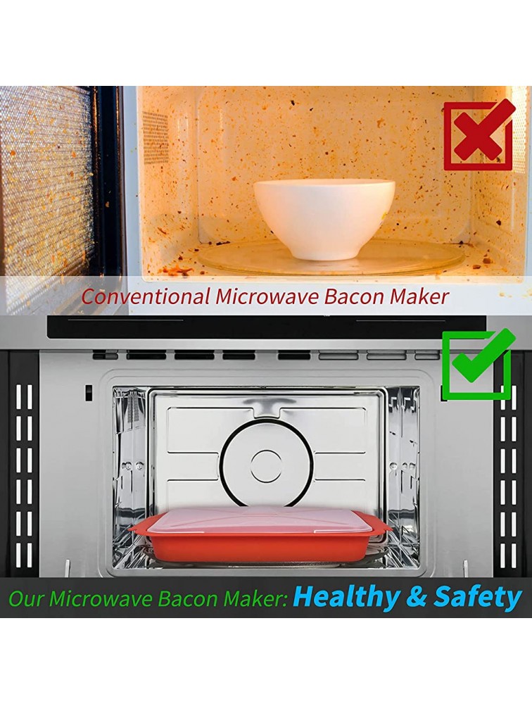 MUGOOLER Microwave Easy Bacon Maker Cooker with Lid Safety Quick and with No Mess 11.3 L x 9.0 W x 2.4 H Red - BO14C9PBM