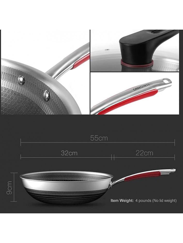 316L Stainless Steel Non Stick Wok Pan with Lid,12.6 Inch Saute Pans Nonstick Stir Fry Pan suit for Induction Cooktop Gas Ceramic and Electric Stove,Safe for Dishwasher and Oven,Stay-Cool Handle - BS9USS8HZ