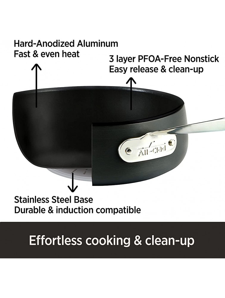 All-Clad E7859164 HA1 HA1 Hard Anodized Nonstick Dishwasher Safe PFOA Free 4-Quart Saute w lid & 10-Inch Fry pan Cookware Set 3-Piece Black - B7PHITH2G