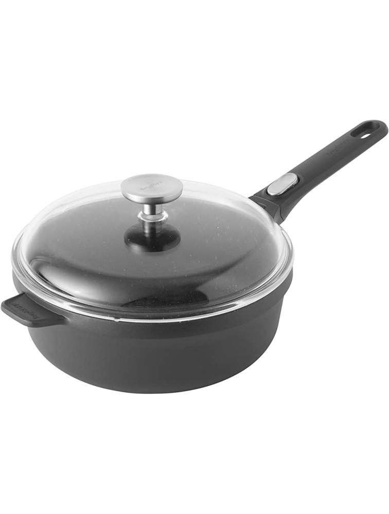 Berghoff GEM Non-Stick Cast Aluminum Sauté Pan 10" 3.4 qt. Stay-Cool Detachable Handle Glass Lid Ferno-Green PFOA Free Coating Induction Cooktop Fast Heating Oven Safe - BE24FK594