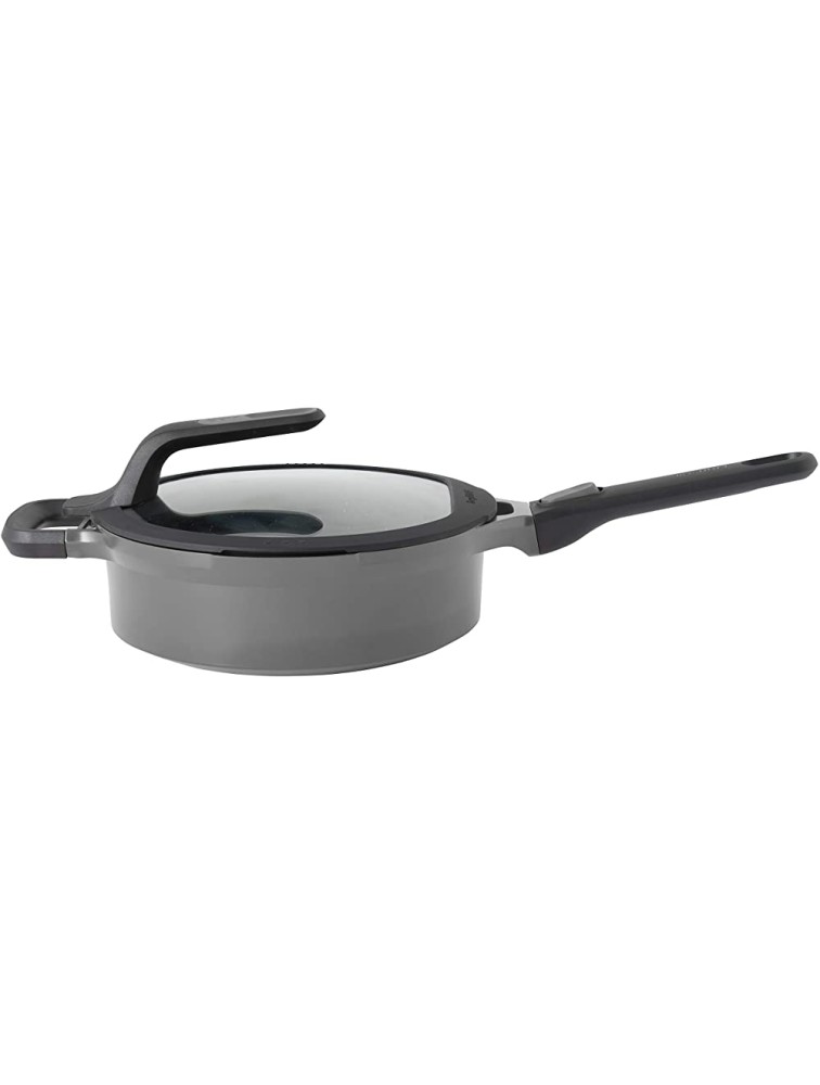 BergHOFF GEM Non-stick Cast Aluminum Sauté Pan 10" 3.5 qt. Stay-cool Detachable Handle Dripless-Pouring Glass Lid Ferno-Green PFOA Free Coating Induction Cooktop Oven Safe - BTOH0YAJ2