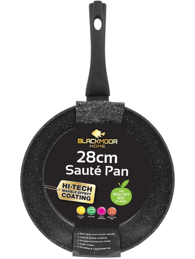 Blackmoor 66199 11” Sauté Pan Stylish Black Marble Finish Non-Stick & Anti-Scratch Cool Touch Handle Suitable for Induction Electric and Gas Hobs - B2J8QCYEA